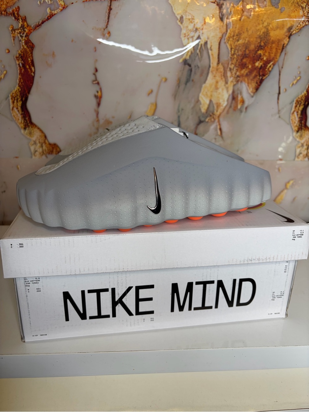 Nike Mind 001 Men's Slip-On Foam Runner in Light Gray with Orange Outsole